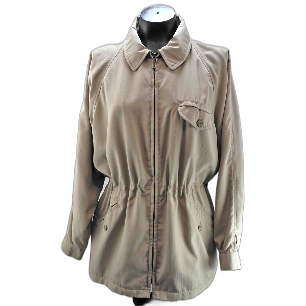 Lands' End Tan Zip Front Car Coat - Drawstring Waist - Women's Jacket Small 6-8